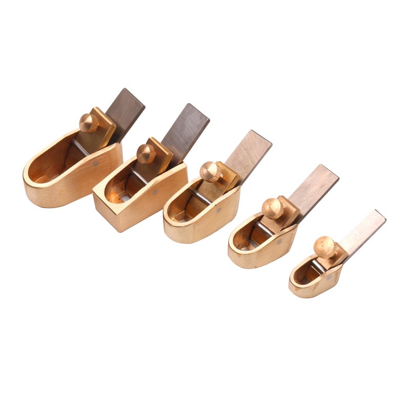 Thumb Planer Set: 5 Brass Curved Sole Thumb Planers With 8/10/12/14/16/18mm Sizes - Sharp Adjustable Blades - For Luthiers DIY Instrument Makers And Wooden Musical Instrument Crafting - Image 1