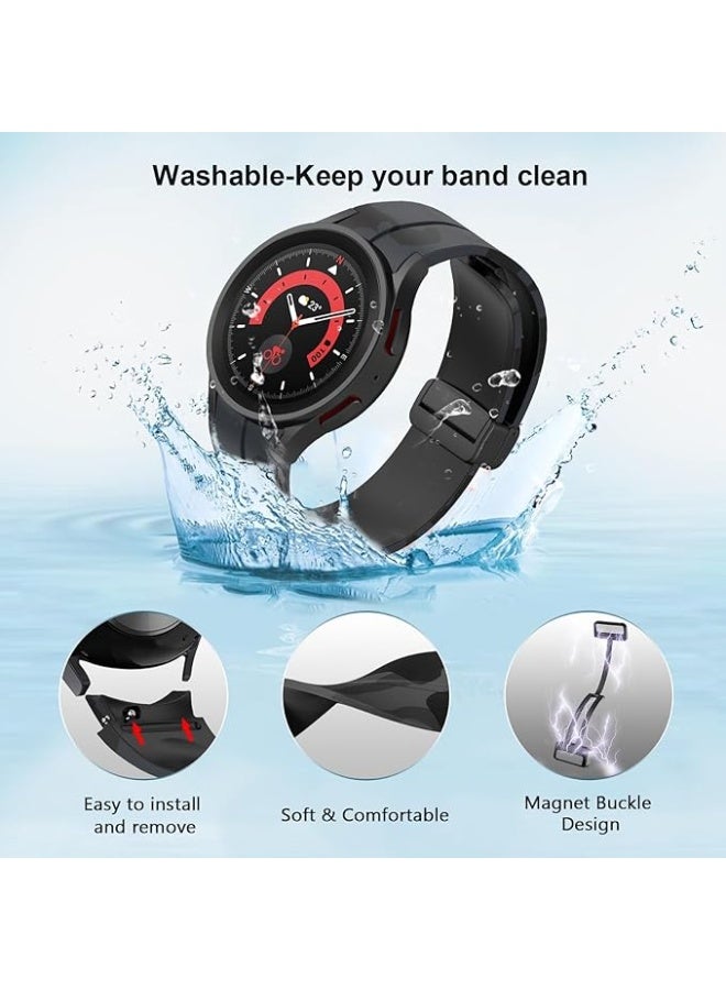 Silicone Strap Compatible with Samsung Galaxy Watch 6 Classic 47mm 43mm / Watch 5 Pro 45mm / Watch 7 FE / Watch 6 5 4 44mm 40mm / Watch 4 Classic 46mm 42mm, Soft Replacement Band with No-Gap Buckle - Image 2