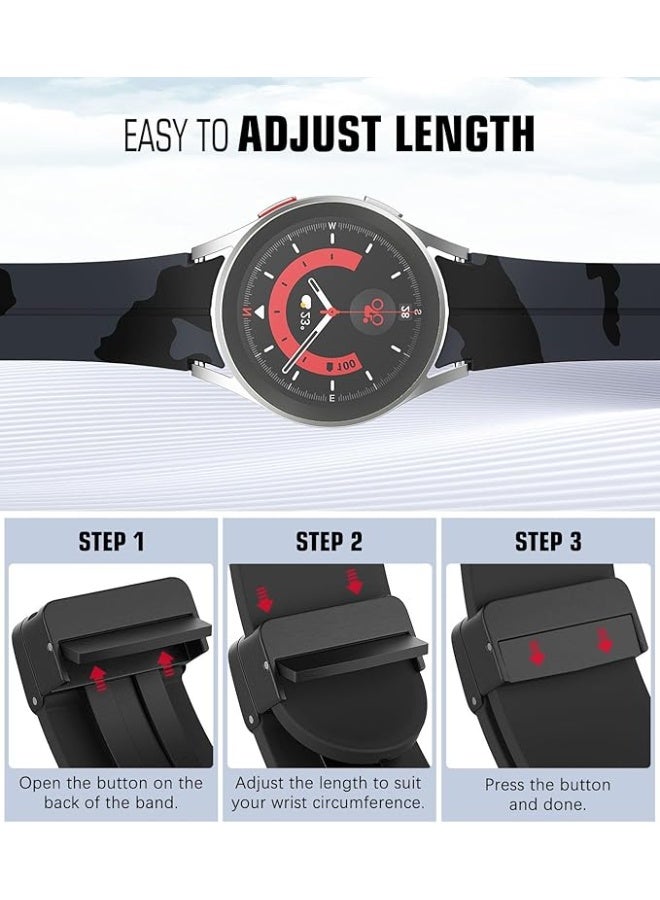 Silicone Strap Compatible with Samsung Galaxy Watch 6 Classic 47mm 43mm / Watch 5 Pro 45mm / Watch 7 FE / Watch 6 5 4 44mm 40mm / Watch 4 Classic 46mm 42mm, Soft Replacement Band with No-Gap Buckle - Image 3