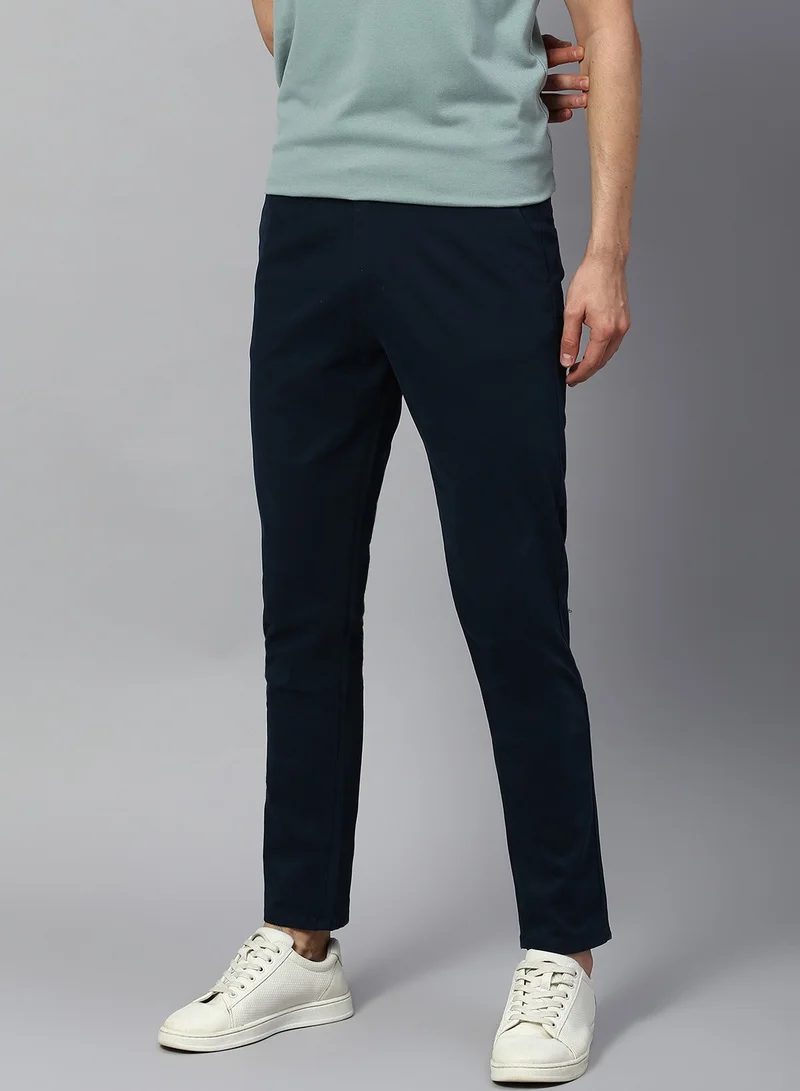 Dennis Lingo Men's Tapered Fit Royal Blue Cotton Chinos - Mid-Rise, Full Length, Button & Zip Closure,