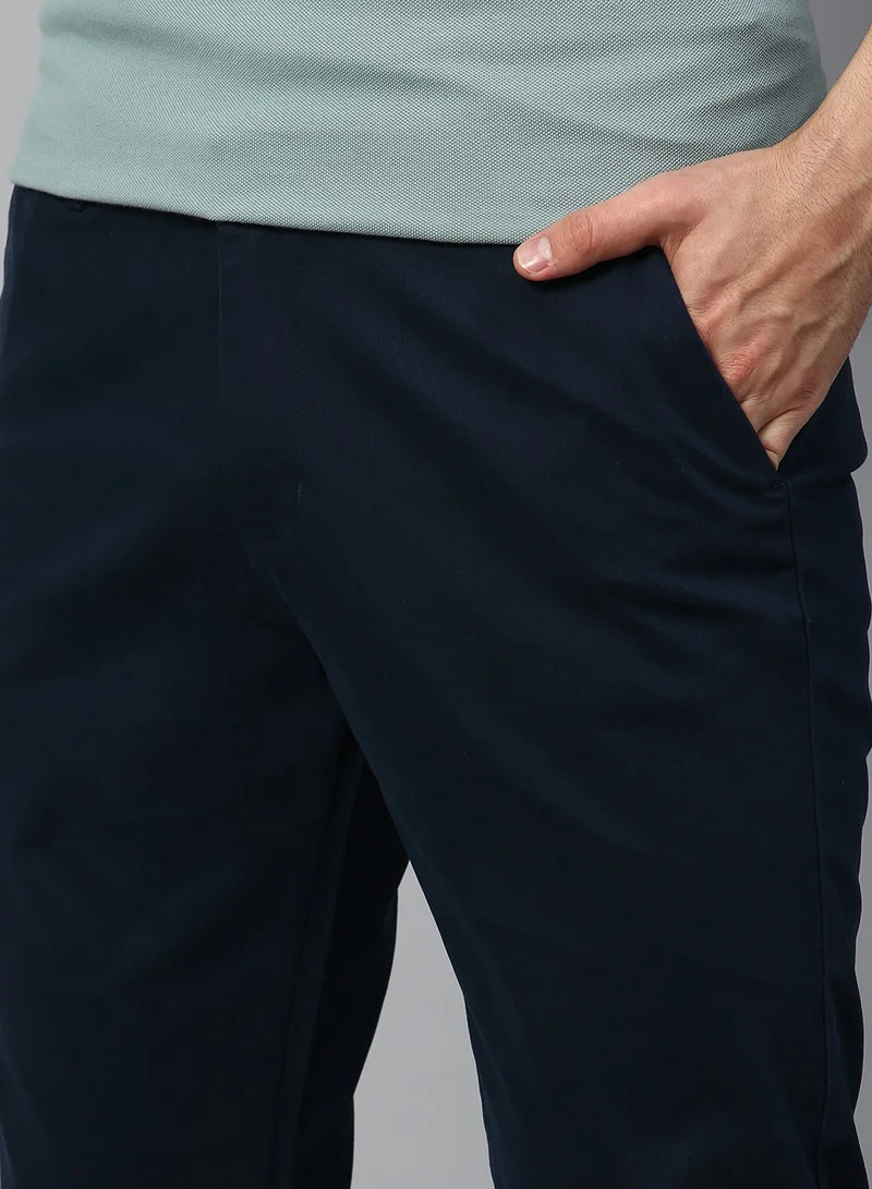 Dennis Lingo Men's Tapered Fit Royal Blue Cotton Chinos - Mid-Rise, Full Length, Button & Zip Closure,