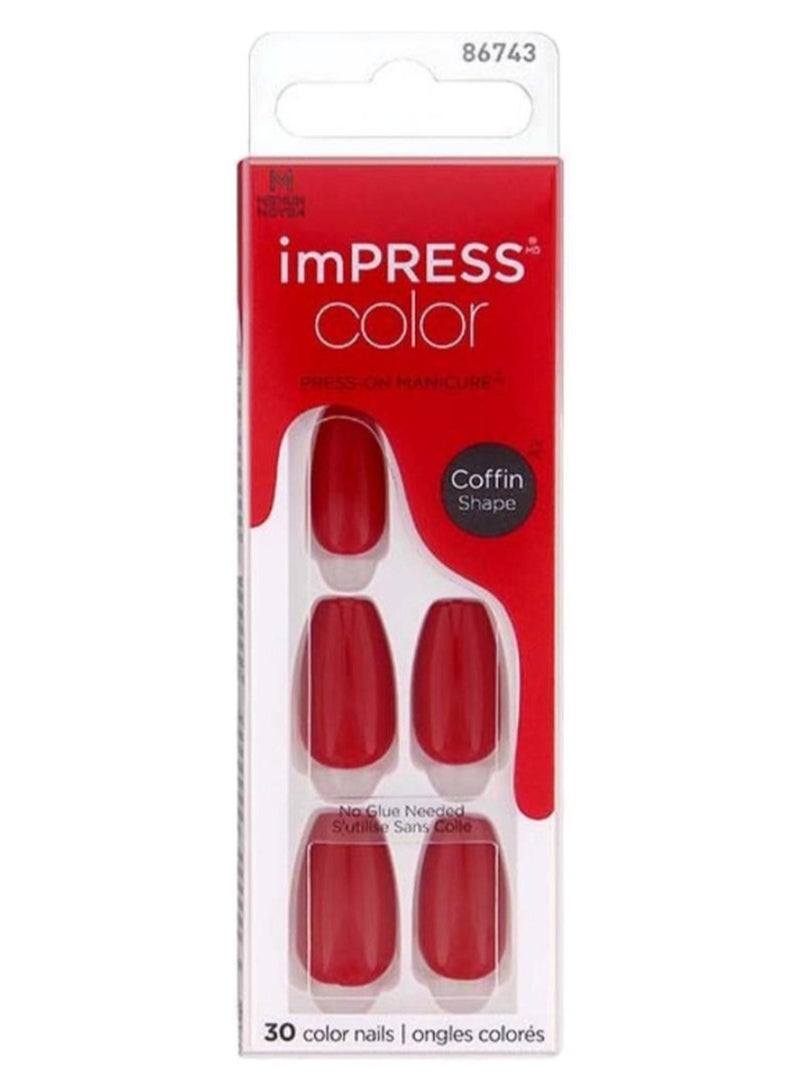 Kiss Impress Color Nails Medium Coffin- Reddy or Not IMC510C - Image 1