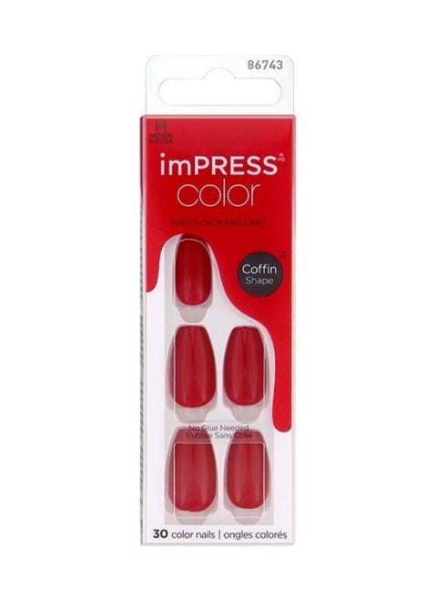 Kiss Impress Color Nails Medium Coffin- Reddy or Not IMC510C
