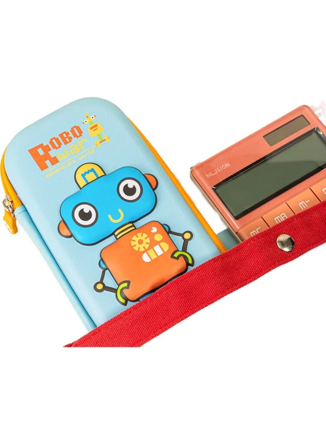 Deli Elementary School Pencil Case, Eva Large Capacity Stationery Box, Robot Cartoon Series, Crush-Resistant And Drop-Resistant Pencil Case, Lightweight And Waterproof Pencil Pouch, Light Blue - Image 2