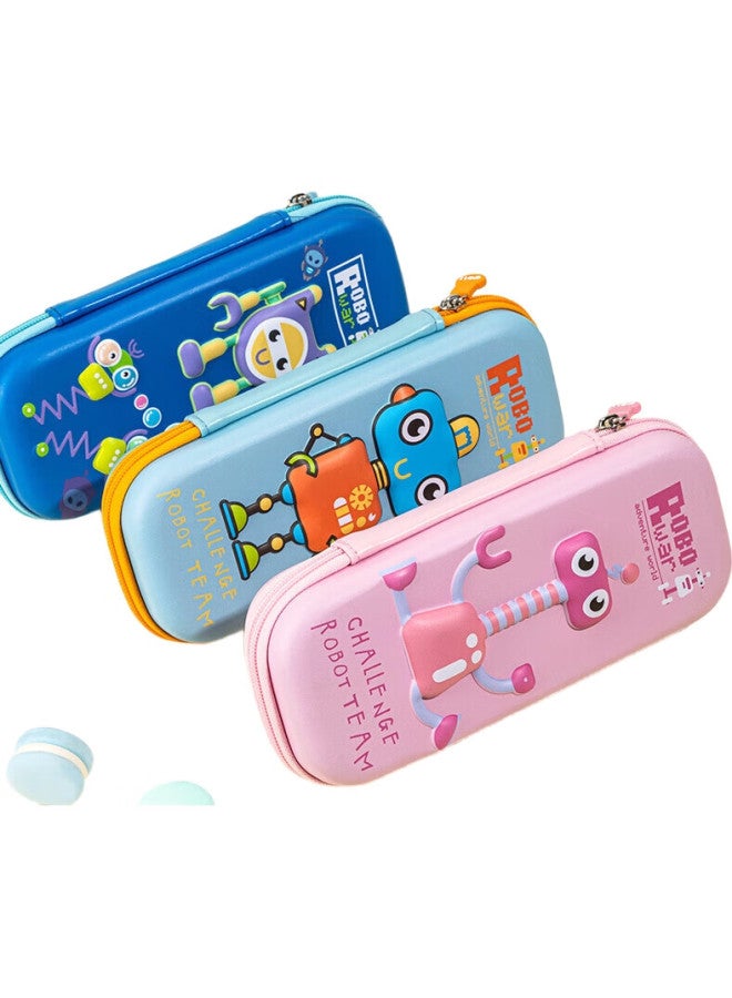Deli Elementary School Pencil Case, Eva Large Capacity Stationery Box, Robot Cartoon Series, Crush-Resistant And Drop-Resistant Pencil Case, Lightweight And Waterproof Pencil Pouch, Light Blue - Image 1
