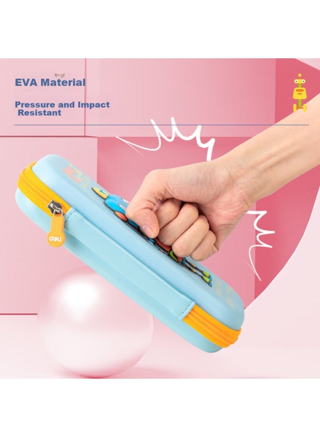 ديلي Deli Elementary School علبة أقلام، Eva صندوق أدوات مكتبية كبير السعة، سلسلة كرتون الروبوت، علبة أقلام مقاومة للسحق والسقوط، حافظة أقلام خفيفة الوزن ومقاومة للماء، أزرق فاتح - Image 2