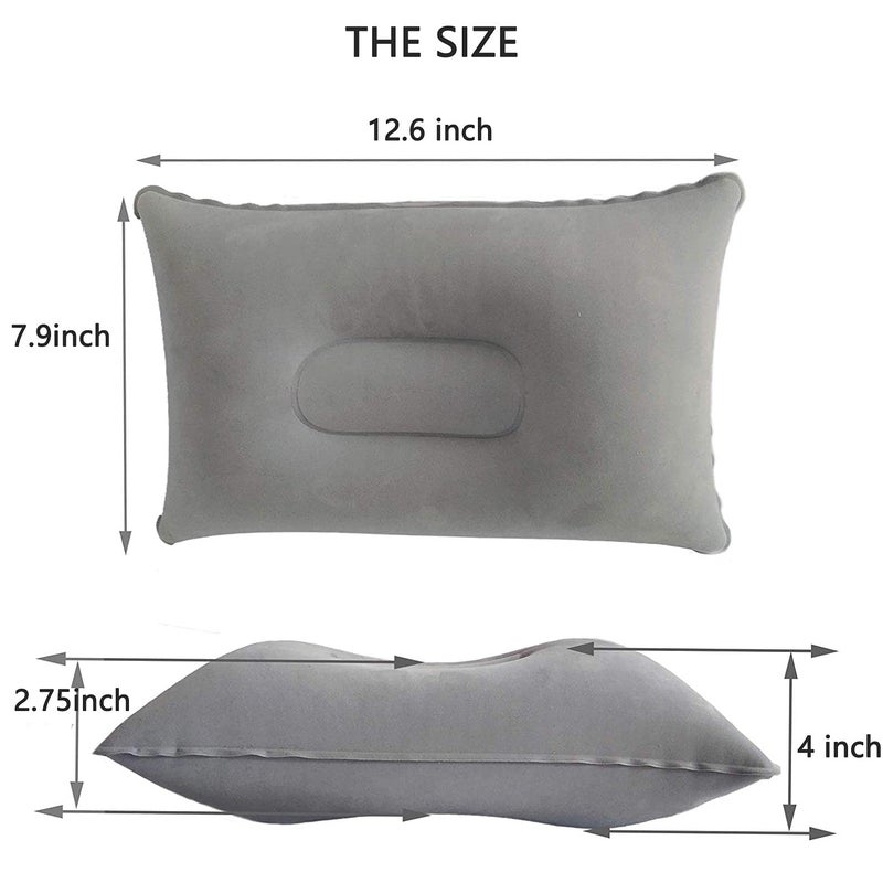 Dogxiong 2 Pack Ultralight Inflatable Pillow Small Squared Flocked Fabric Air Pillow Beach Pillow for Hiking,Camping,Traveling,Napping,Desk Rest,Neck Lumbar Support(Gray) - Image 2