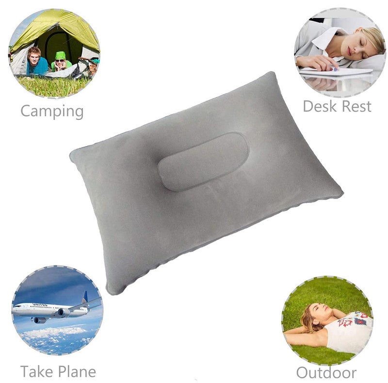 Dogxiong 2 Pack Ultralight Inflatable Pillow Small Squared Flocked Fabric Air Pillow Beach Pillow for Hiking,Camping,Traveling,Napping,Desk Rest,Neck Lumbar Support(Gray) - Image 5