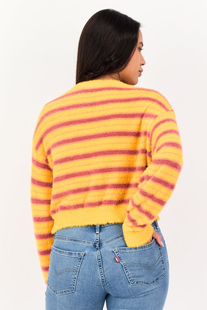 Levi's Women Round Neck Stripe Cardigan, Multicolor - Image 3