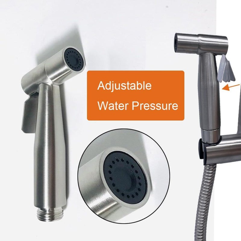 ZipSeven Handheld Toilet Bidet Sprayer for Toilet Stainless Steel Bathroom Bidet Sprayer Set Jet Sprayer Bidet Spray Hoses Kit Cloth Diaper Spray for Baby and Feminine Wash - Black (Silver) - Image 3