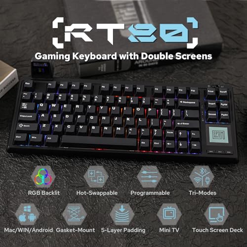EPOMAKER RT80 75% Wireless Gaming Keyboard with Touch Screen and Mini Display, Tri-Mode Mechanical Keyboard, Hot-swap, Creamy Sound, NKRO for Office Game (Black, Wisteria Linear Switch) - Image 2