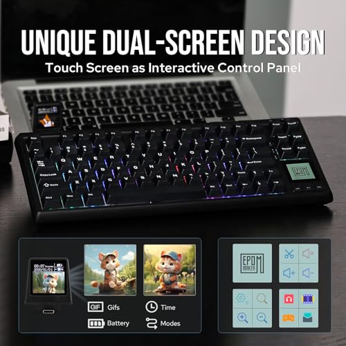 EPOMAKER RT80 75% Wireless Gaming Keyboard with Touch Screen and Mini Display, Tri-Mode Mechanical Keyboard, Hot-swap, Creamy Sound, NKRO for Office Game (Black, Wisteria Linear Switch) - Image 4
