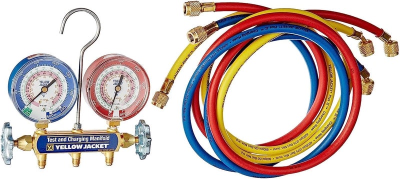 YELLOW JACKET 42004 Series 41 Manifold with 3-1/8" Gauges and Hoses - Image 1