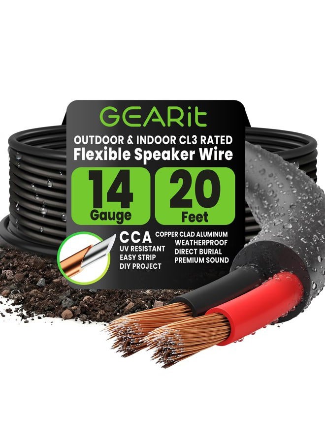 GearIT 14/2 Speaker Wire (20 Feet) 14 Gauge (Copper Clad Aluminum) - Outdoor Direct Burial in Ground/in Wall / CL3 CL2 Rated / 2 Conductors - CCA, Black 20ft - Image 1