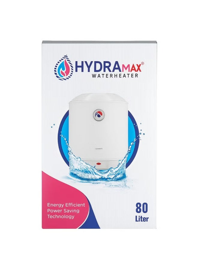 هايدراماكس سخان مياه كهربائي للتخزين هيدراماكس 80 لتر، تركيب عمودي – مكوّنات إيطالية، موفر للطاقة، مزود بترموستات أمان، باللون الأبيض - Image 2