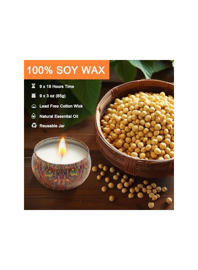 The Bros Scented Candles Gift Set, 9pcs Natural Soy Wax Jar Candle Long Lasting Portable Aromatherapy Candle for Home Scented, Various Fragrance Tin Candle Stress Relief for Bath Yoga SPA Sleep Christmas Party - Image 2