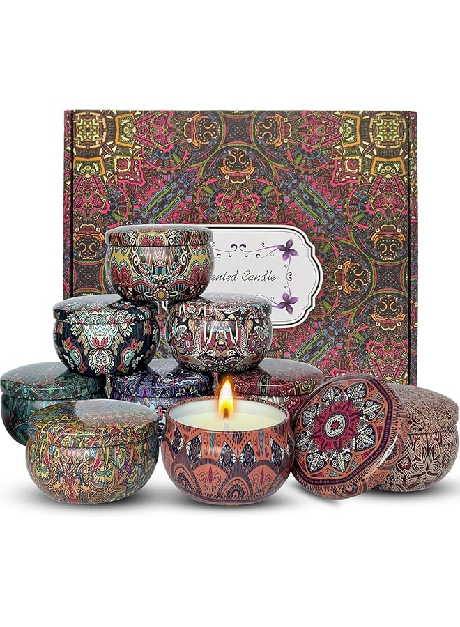 The Bros Scented Candles Gift Set, 9pcs Natural Soy Wax Jar Candle Long Lasting Portable Aromatherapy Candle for Home Scented, Various Fragrance Tin Candle Stress Relief for Bath Yoga SPA Sleep Christmas Party - Image 1