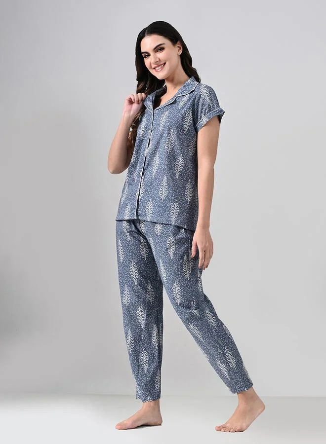تايك تو طقم بيجاما من بنطال وقميص قطن مطبوع
