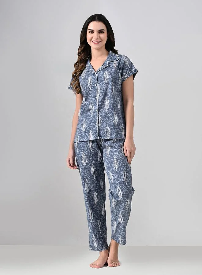 تايك تو طقم بيجاما من بنطال وقميص قطن مطبوع