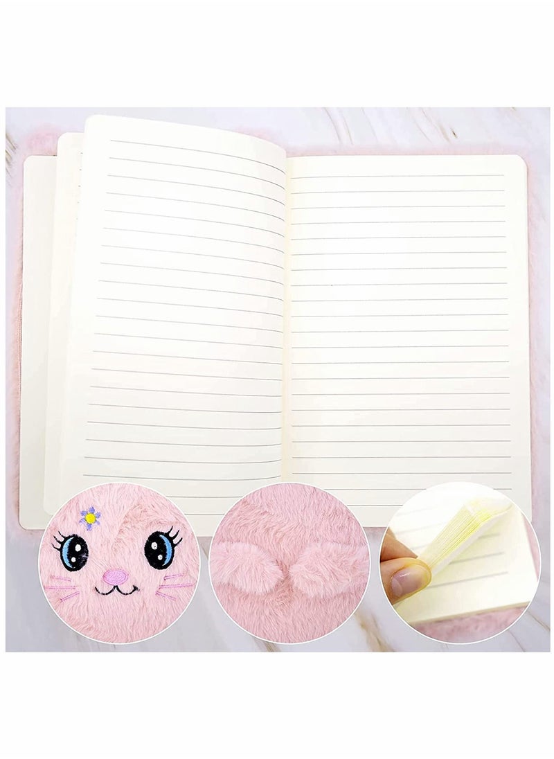 Y&D - Plush Cat Diary Notebook, Cute Fluffy Pink Journal Set for Kids Girls Secret Diaries Writing and Drawing, Office Supplies,160 Pages - Image 1