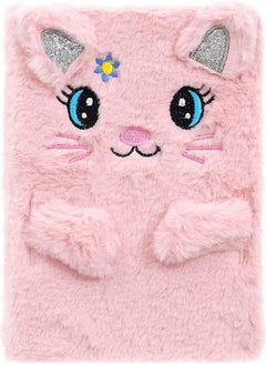 Plush Cat Diary Notebook, Cute Fluffy Pink Journal Set for Kids Girls Secret Diaries Writing and Drawing, Office Supplies,160 Pages