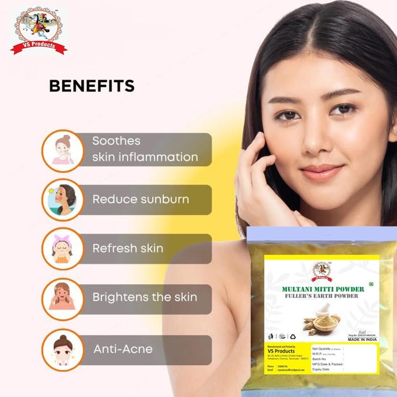 VS Products Multani Mitti Powder 800g Healing Clay Bentonite Clay Fullers EarthCalcium Bentonite Clay For Face Pack And Hair Pack Pack of 8 X 100gm - Image 2