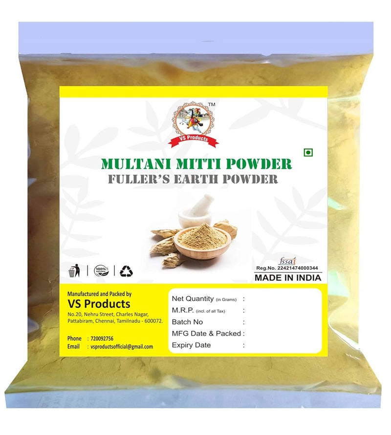 VS Products Multani Mitti Powder 800g Healing Clay Bentonite Clay Fullers EarthCalcium Bentonite Clay For Face Pack And Hair Pack Pack of 8 X 100gm - Image 1