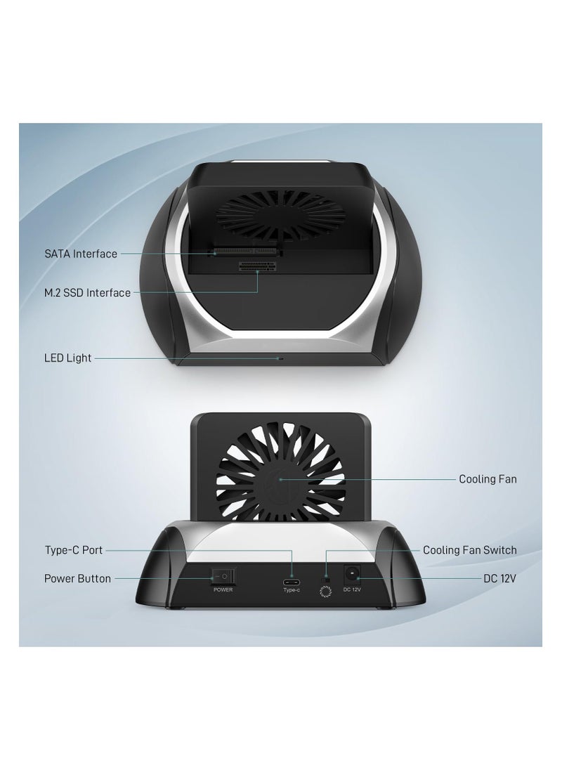 M.2 NVME SSD Docking Station with Cooling Fan, Hard Drive Docking Station, Support 2.5 and 3.5 inch SATA HDD SSD, and M.2 NVME SATA SSD, Ultimate Heat Dissipation