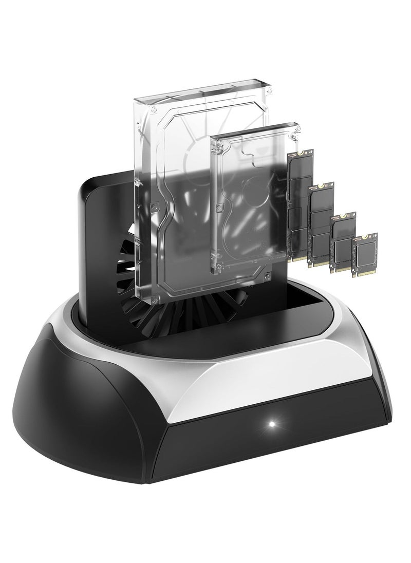 M.2 NVME SSD Docking Station with Cooling Fan, Hard Drive Docking Station, Support 2.5 and 3.5 inch SATA HDD SSD, and M.2 NVME SATA SSD, Ultimate Heat Dissipation