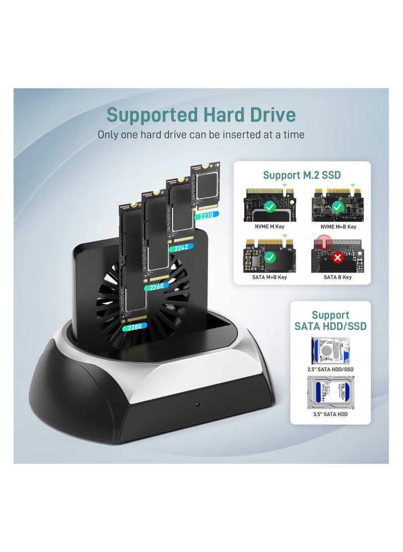 M.2 NVME SSD Docking Station with Cooling Fan, Hard Drive Docking Station, Support 2.5 and 3.5 inch SATA HDD SSD, and M.2 NVME SATA SSD, Ultimate Heat Dissipation