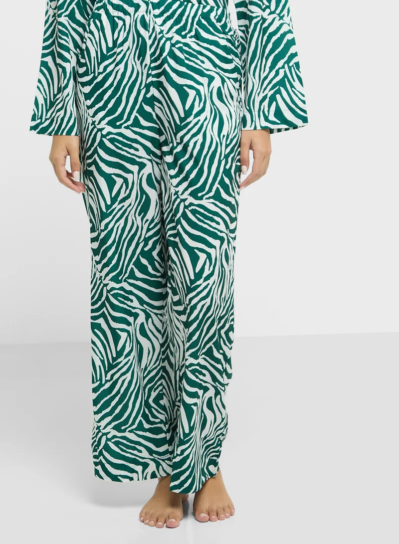 جينجر Animal Print Oversize Shirt & Pant Co-ord Set