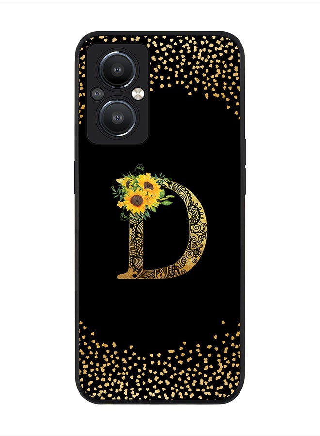 Stylizedd Rugged Black edge case for Reno8 Z 5G /Reno8 Lite 5G /Reno7 Z 5G, Slim fit Custom Monogram Initial Letter Mandala Floral Pattern Alphabet-D (Black) - Image 1