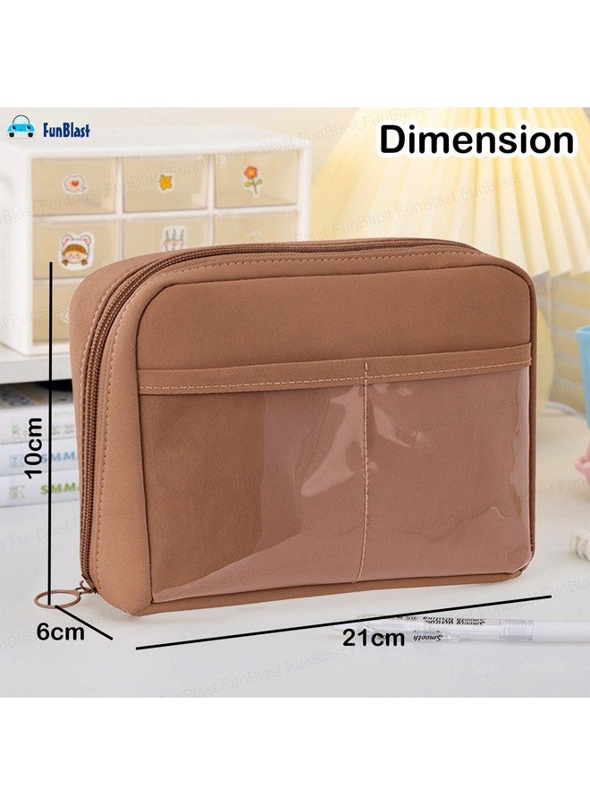 فنبلاست حافظة أقلام فن بلاست للأطفال - حقيبة أقلام كبيرة بسحاب للأطفال والكبار، حقيبة متعددة الأغراض للقرطاسية للأطفال، حقيبة مكياج، حقيبة أدوات تجميل (لون القهوة) - Image 3