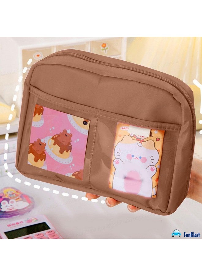 فنبلاست حافظة أقلام فن بلاست للأطفال - حقيبة أقلام كبيرة بسحاب للأطفال والكبار، حقيبة متعددة الأغراض للقرطاسية للأطفال، حقيبة مكياج، حقيبة أدوات تجميل (لون القهوة) - Image 5