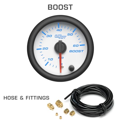 GLOWSHIFT مجموعة عدادات ديزل GlowShift البيضاء 7 ألوان - 60 PSI ضغط - 1500 فهرنهايت لقياس درجة حرارة غاز العادم EGT - درجة حرارة ناقل الحركة - قرص أبيض - عدسة شفافة - 2-1/16" 52 مم - Image 3