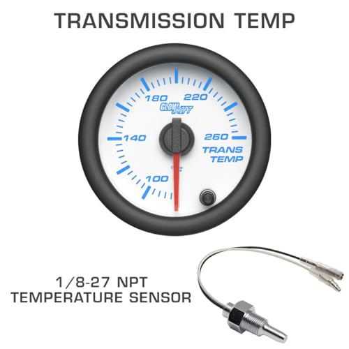 GLOWSHIFT مجموعة عدادات ديزل GlowShift البيضاء 7 ألوان - 60 PSI ضغط - 1500 فهرنهايت لقياس درجة حرارة غاز العادم EGT - درجة حرارة ناقل الحركة - قرص أبيض - عدسة شفافة - 2-1/16" 52 مم - Image 5