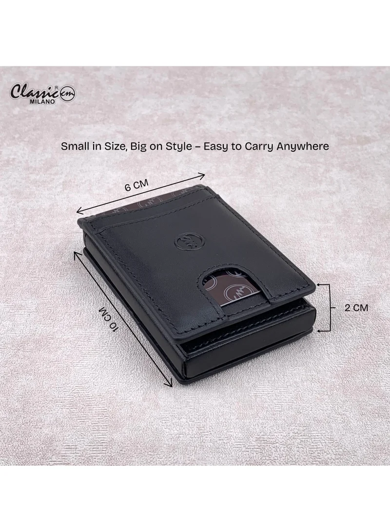 Classic Milano Black (6128#) Classic Milano Credit Card Holder RFID Blocking Genuine Leather Pop Up Card Wallet for Men with ID Window, Card Slots and Magnetic Closure  | Best Price UAE