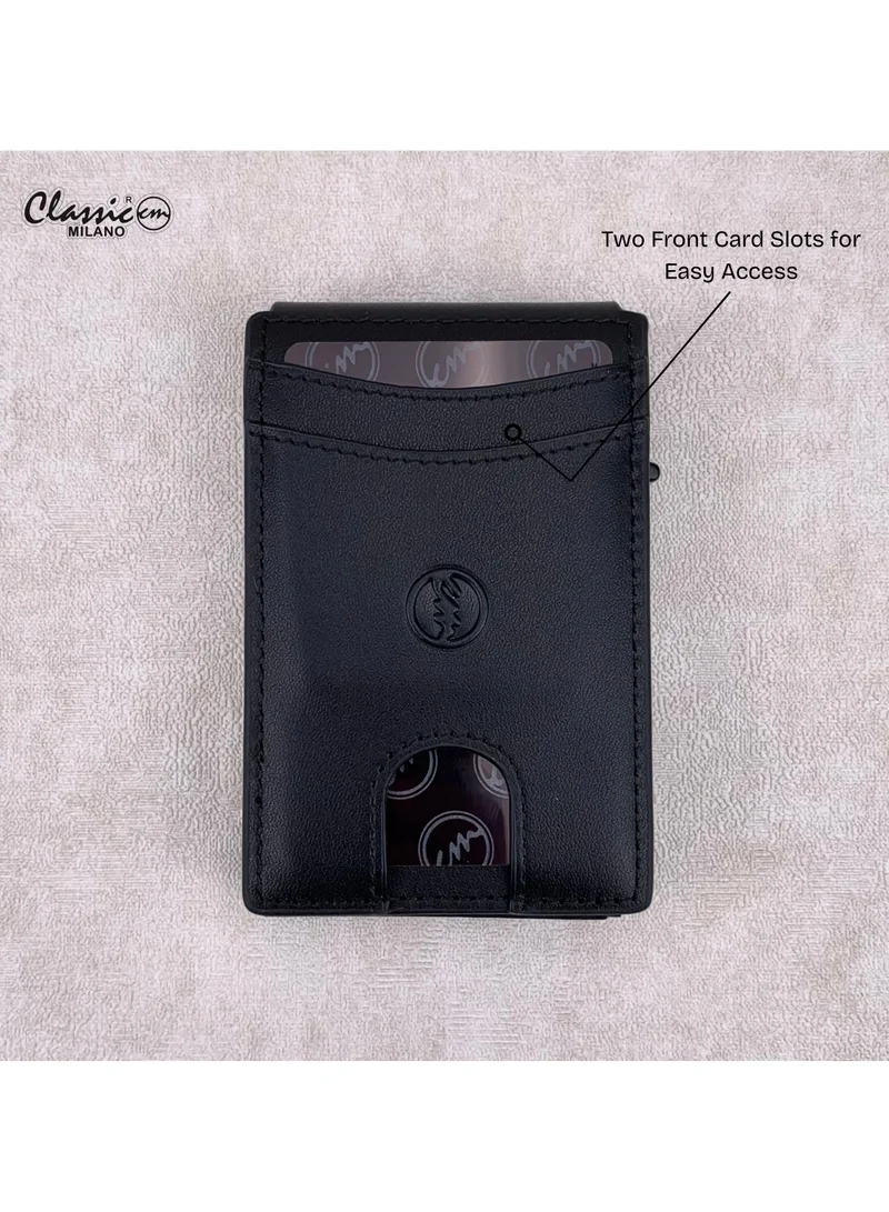 Classic Milano Black (6128#) Classic Milano Credit Card Holder RFID Blocking Genuine Leather Pop Up Card Wallet for Men with ID Window, Card Slots and Magnetic Closure  | Best Price UAE