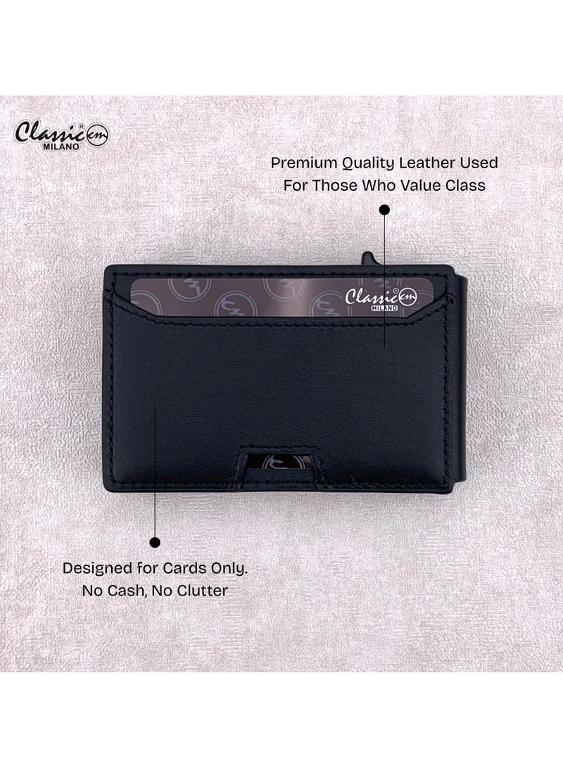Classic Milano Black (6128#) Classic Milano Credit Card Holder RFID Blocking Genuine Leather Pop Up Card Wallet for Men with ID Window, Card Slots and Magnetic Closure  | Best Price UAE