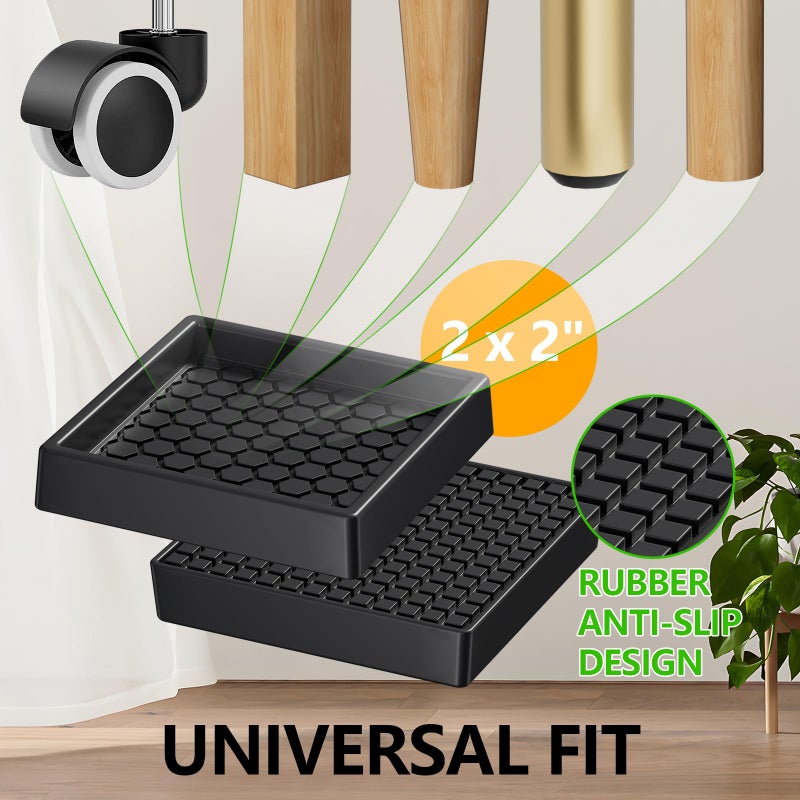 GAGUIUP Non Slip Furniture Pads - 2X2 Anti Skid Caster Cups  12Pcs Square Furniture Coasters For Hardwood Floors  Anti Slide Furniture Cup Bed Floor Protectors  Furniture Stoppers To Prevent Sliding(Black) - Image 5