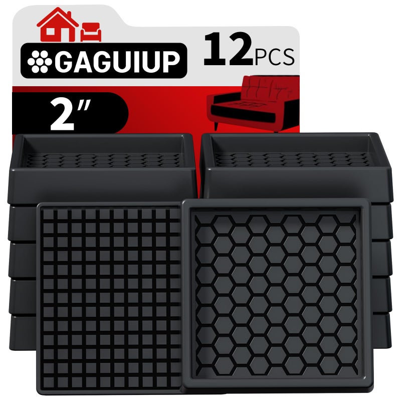 GAGUIUP Non Slip Furniture Pads - 2X2 Anti Skid Caster Cups  12Pcs Square Furniture Coasters For Hardwood Floors  Anti Slide Furniture Cup Bed Floor Protectors  Furniture Stoppers To Prevent Sliding(Black) - Image 1