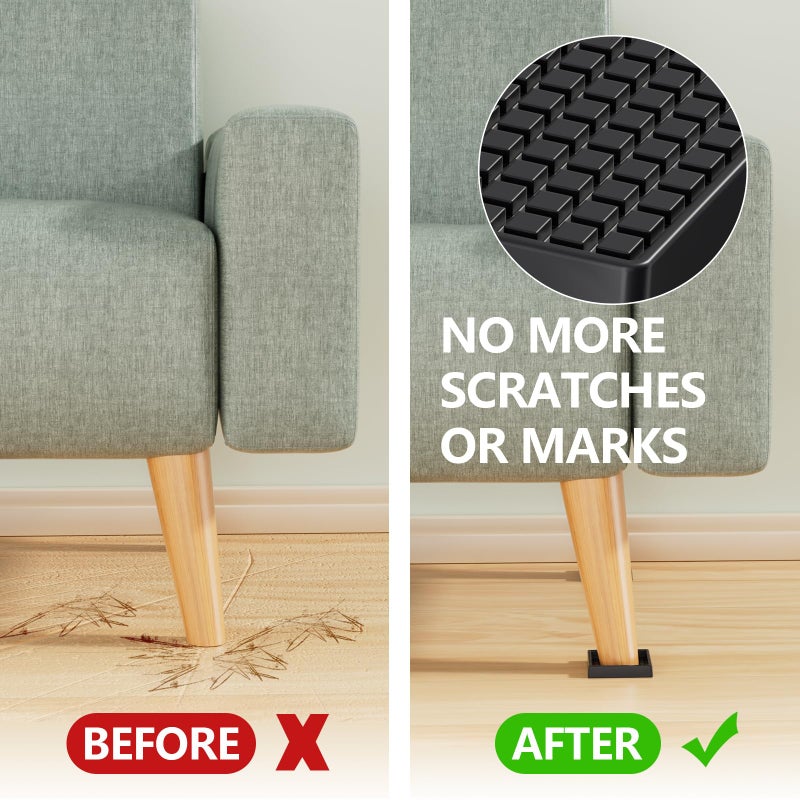 GAGUIUP Non Slip Furniture Pads - 2X2 Anti Skid Caster Cups  12Pcs Square Furniture Coasters For Hardwood Floors  Anti Slide Furniture Cup Bed Floor Protectors  Furniture Stoppers To Prevent Sliding(Black) - Image 3