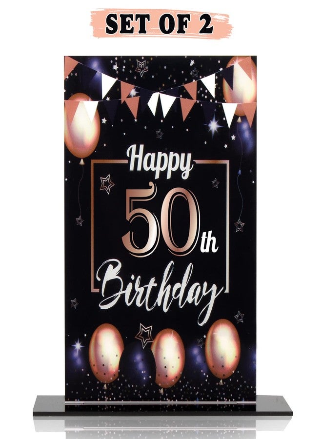 LINGTEER Happy 50th Birthday Decorations, 2Pcs Black&Gold Stand Print Acrylic Table Centerpieces Backdrop Board- Cheers to 50 Years Old Fun Birthday Party Decorations Sign. - Image 1