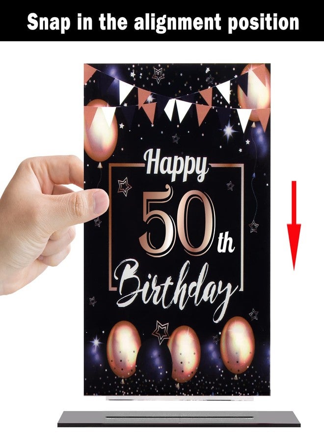LINGTEER Happy 50th Birthday Decorations, 2Pcs Black&Gold Stand Print Acrylic Table Centerpieces Backdrop Board- Cheers to 50 Years Old Fun Birthday Party Decorations Sign. - Image 3
