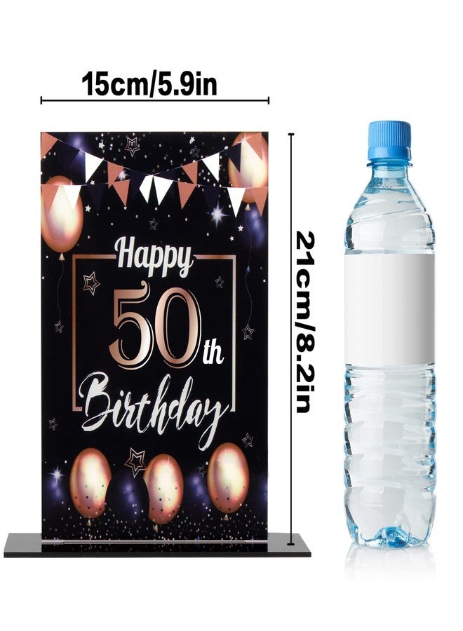 LINGTEER Happy 50th Birthday Decorations, 2Pcs Black&Gold Stand Print Acrylic Table Centerpieces Backdrop Board- Cheers to 50 Years Old Fun Birthday Party Decorations Sign. - Image 2