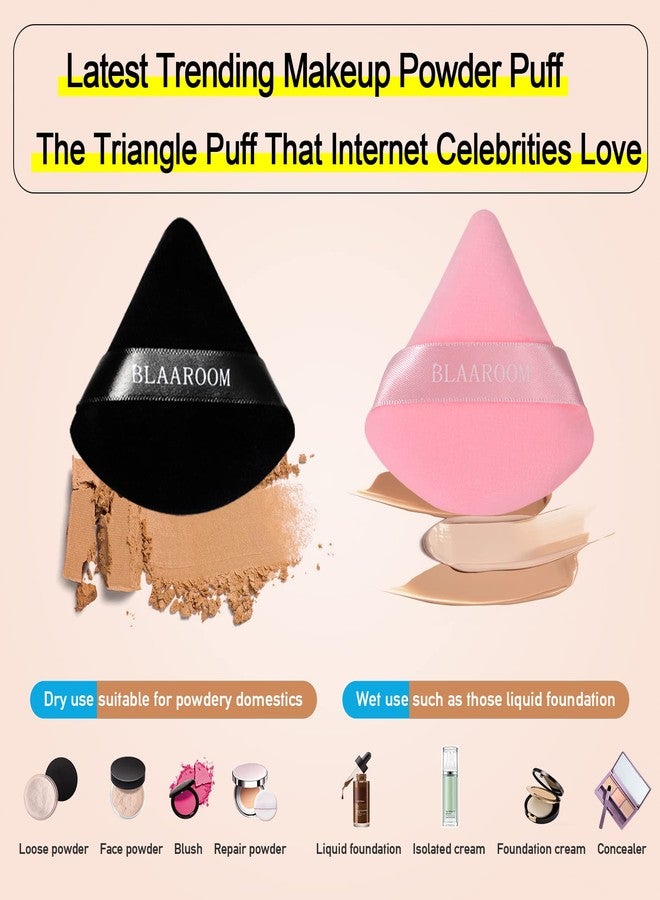 BLAAROOM 12 Pieces Velour Pure Cotton Powder Puff Face Makeup Triangle Powder Puffs for Loose Powder Wet Dry Cosmetic Foundation Beauty Sponge Makeup Tools -Black & Pink - Image 4