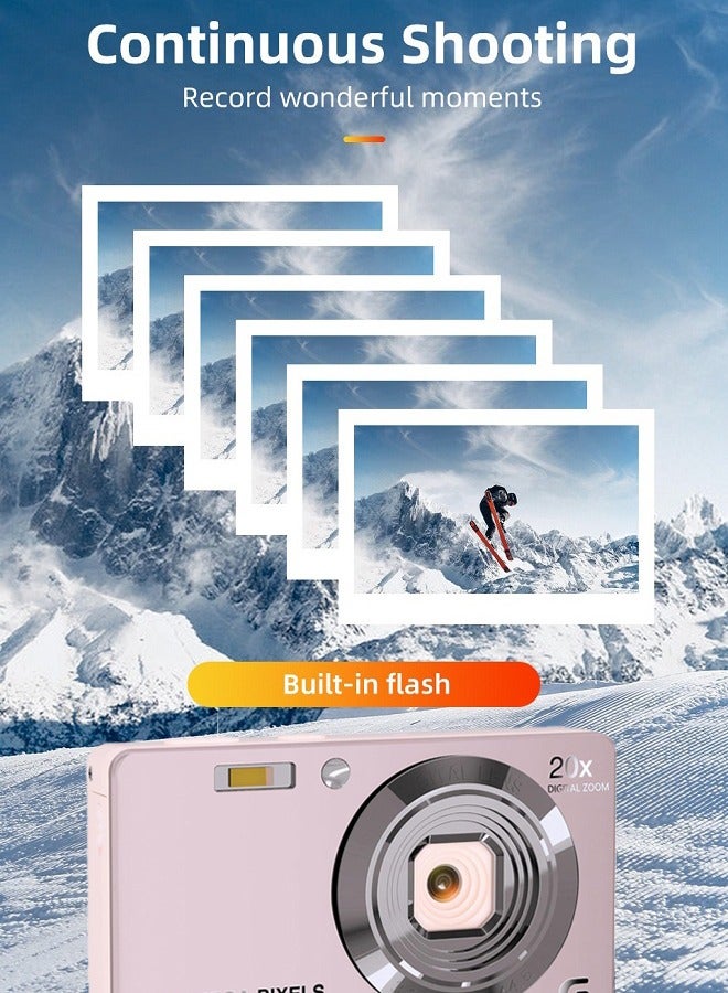 Digital Camera, 4K Cameras for Photography, Digital Point and Shoot Camera with Autofocus Anti Shake, Video Camera  for Adults, Teens, Beginners, (Pink)