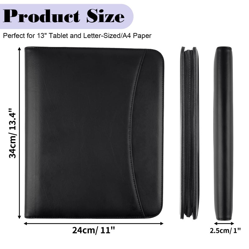 Mkobon Leather Padfolio Portfolio Binder Organizer, with 25 Pages Notepad & 13" Tablet Sleeve, Professional Conference Meeting Business Zipper Folder for Letter Size A4 Legal Writing Pad Document Men Women - Image 2