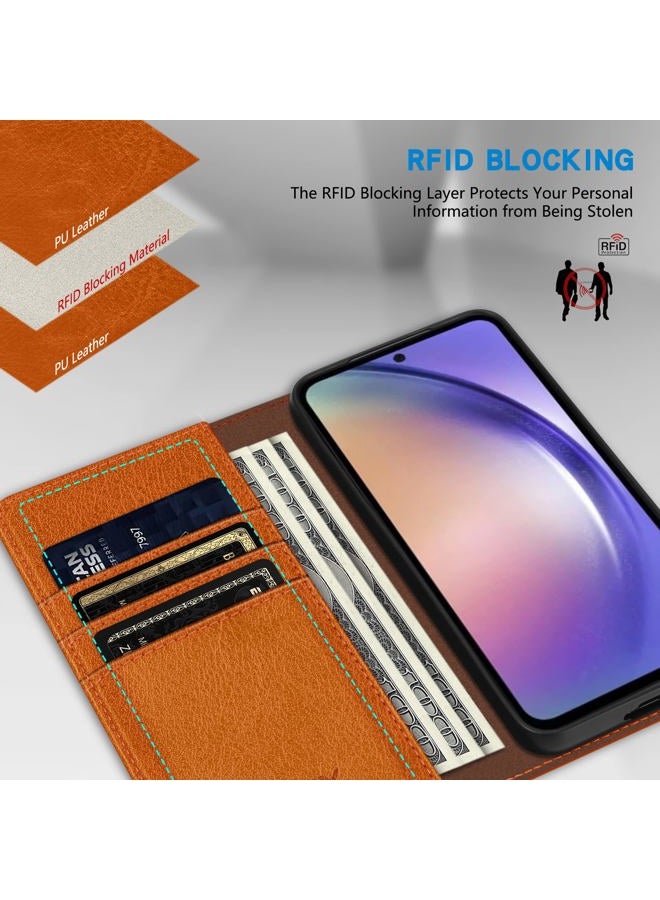 ZZXX Samsung Galaxy A54 5G Wallet Case with [RFID Blocking] Card Slot Stand Strong Magnetic Leather Flip Fold Protective Phone Case for Samsung Galaxy A54 5G Case Walle(Brown-6.5 inch) - Image 2