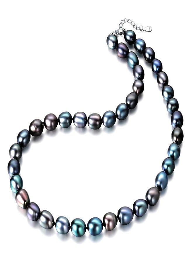 Yami قلادة يامي من اللؤلؤ الأسود، لؤلؤة باروك طبيعية من المياه المالحة AAAA بحجم 6-7 مم، قلادة بسلسلة مع مشبك من الفضة الاسترلينية 925، هدية مجوهرات فاخرة للنساء، 16+2 إنش - Image 1